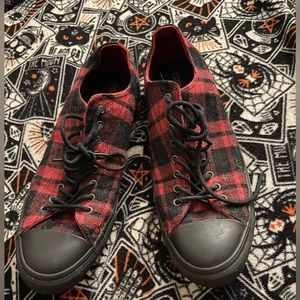 Red and Black Plaid Low Top Converse